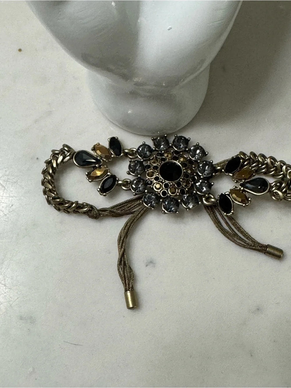 Anthropologie bracelet black and gold rhinestones adjustable